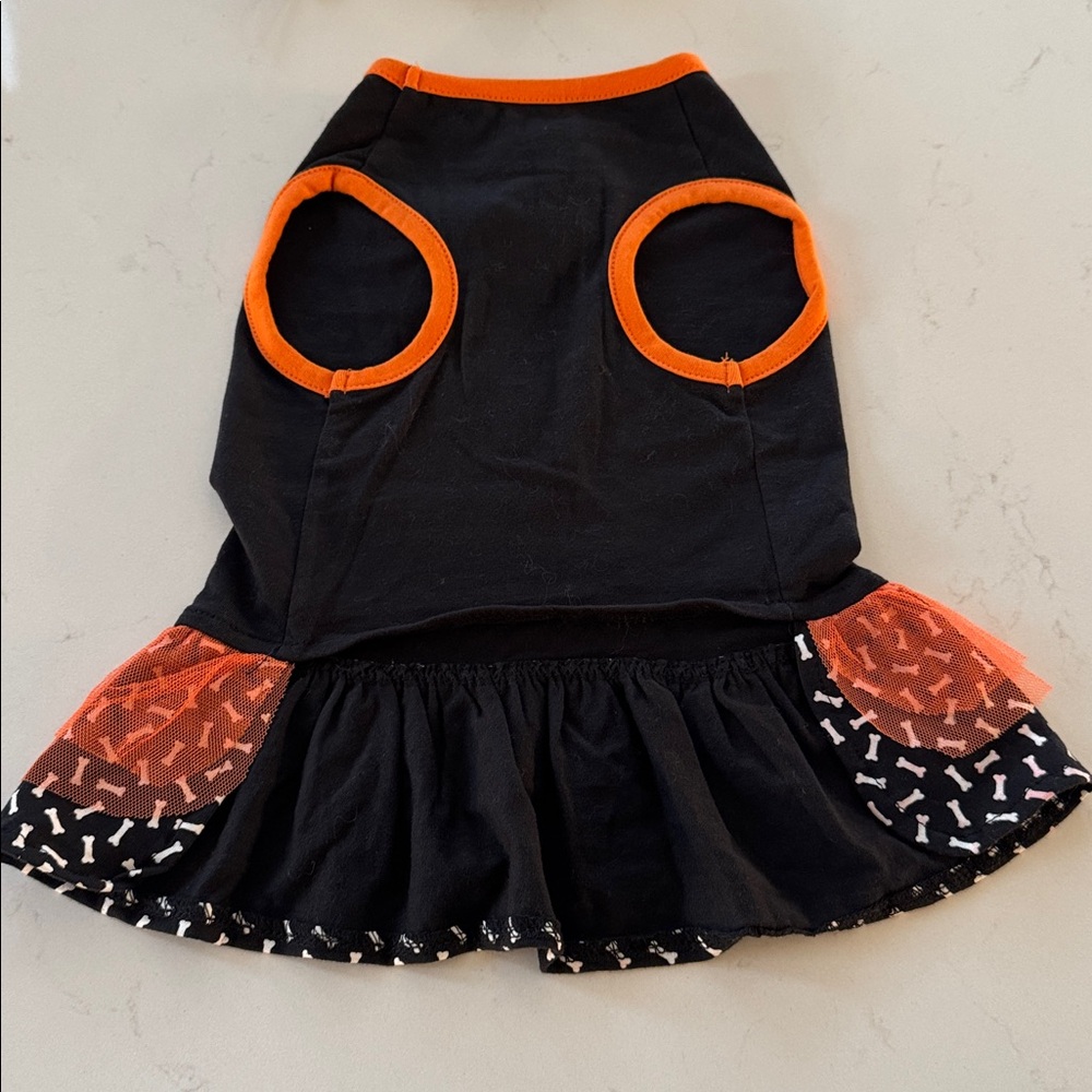Skull & Bones Halloween Witch Costume for Dog - Black and Orange *New - Picture 2 of 5
